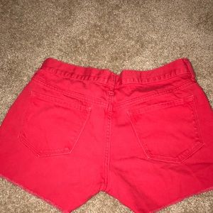 Red jean shorts
